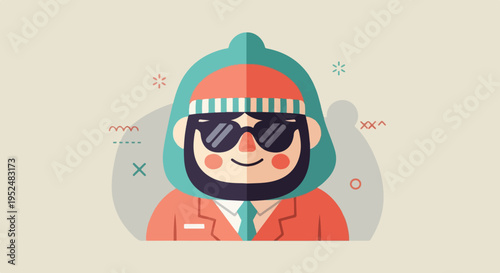Stylish character in a hooded jacket, beanie, and sunglasses