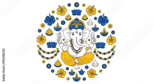 Ganesha Festival Mandala Design, Indian Deity, Religious Symbol, Celebration
