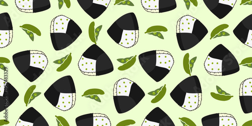 onigiri seamless pattern. edamame onigiri seamless pattern. onigiri with edamame icon vector illustration background