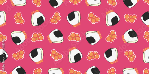 onigiri seamless pattern. mentaiko vector illustration. mentaiko onigiri seamless pattern illustration background
