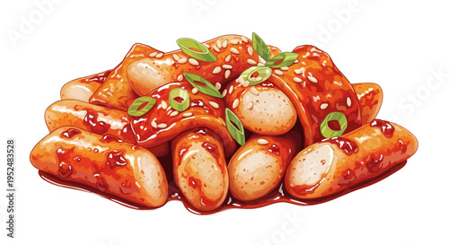 Tteokbokki Korean spicy rice cakes with fish cakes and scallions