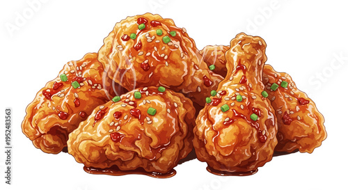 Korean fried chicken drumsticks and wings with spicy glaze