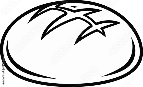 Stylized black and white outline drawing of a loaf of bread with score marks