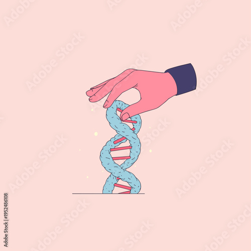 Human Hand Touching Glowing DNA Double Helix Texture