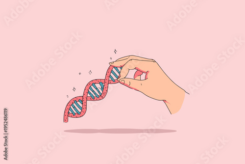 Human Hand Touching Glowing DNA Double Helix Texture