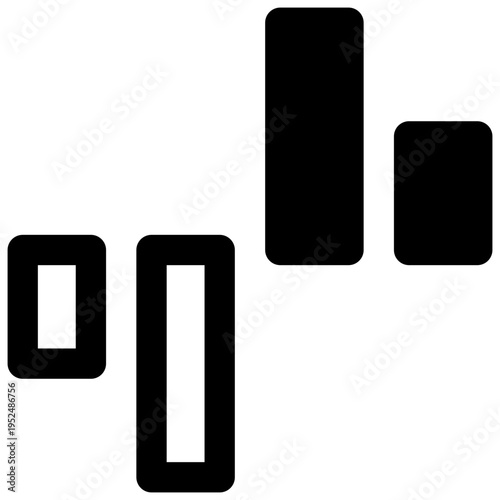 Deviation column chart. Outlined stroke vector icon with black-filled details.