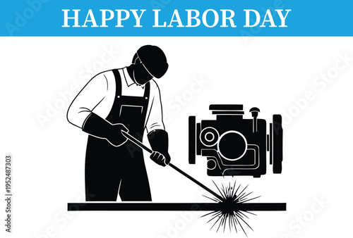 Happy labor day celebration with hardworking man silhouette