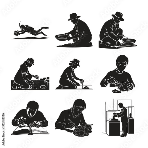 Craftsmen silhouette professions icons set bundle vector