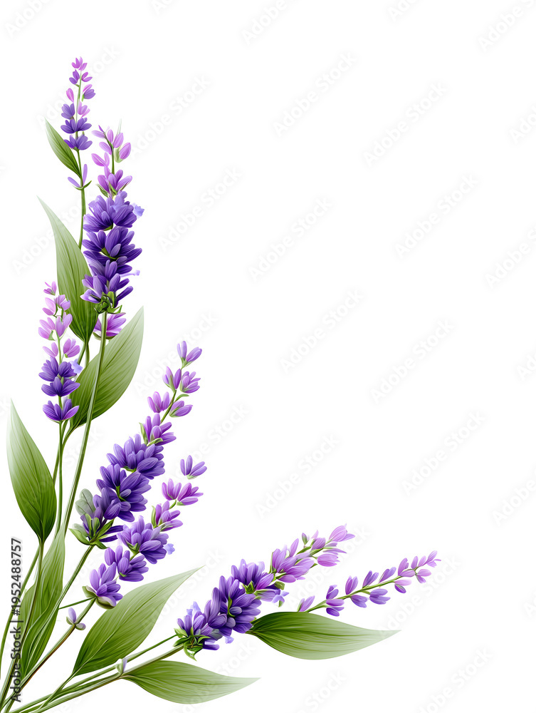 Obraz premium Lavender flowers isolated on white background representing aromatic herbal plant.