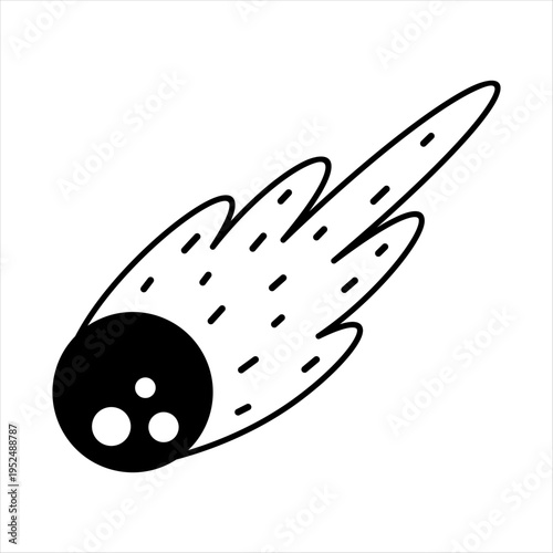 Black and white asteroid clipart, Space meteorite doodle, Cosmic design. Vector illustration.