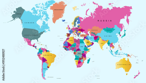 World map. Color modern vector map. Silhouette map.