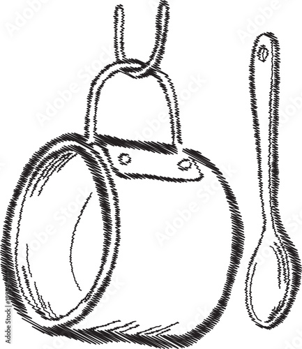Hanging metal cup with spoon line drawing