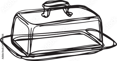 Covered butter dish on serving tray illustration