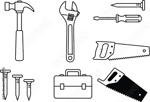Collection of basic hand tools and equipment for diy projects and repairs