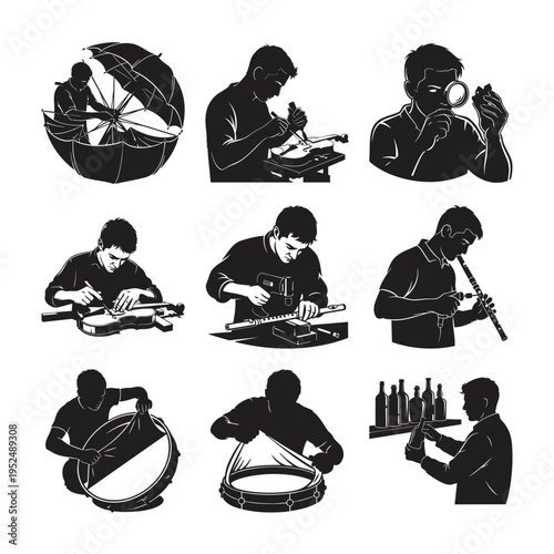 Diverse silhouette crafts set bundle vector illustration icons