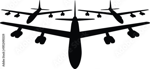 Aviation Fleet and Air Travel Vector Icons, Commercial Jet Airliner Perspective Silhouettes, b 52 silhouette, b 52.