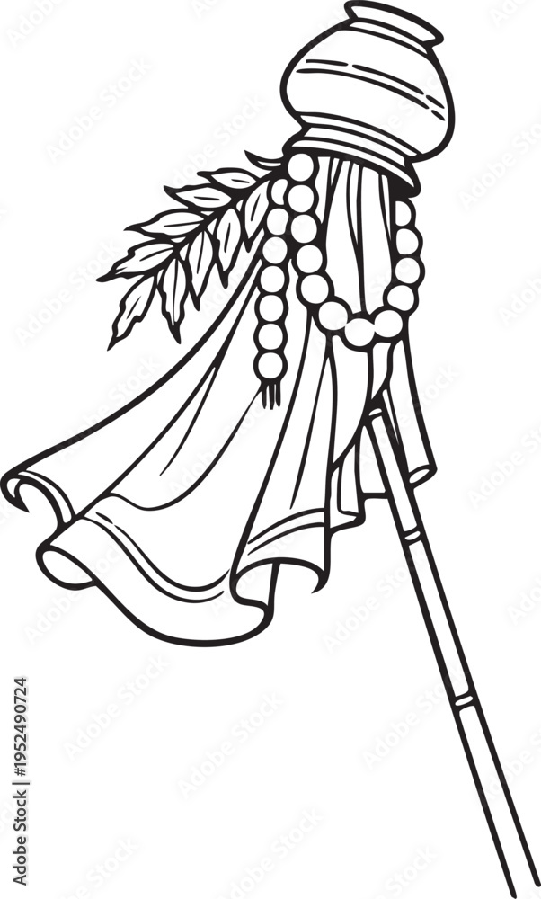 Fototapeta premium Traditional indian broom with decorative beads and leaves attached