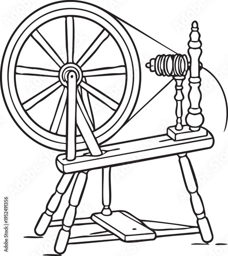 Vintage spinning wheel for textile production and yarn creation