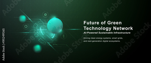 Green Technology AI Data Network Sustainable Digital Earth Background