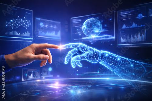 Human and Artificial Intelligence Collaboration with Futuristic Digital Interface Technology Concept
