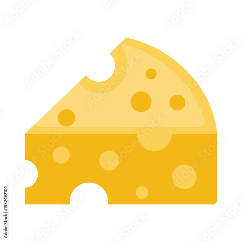 Wedge of swiss cheese illustration with holes, dairy product snack food