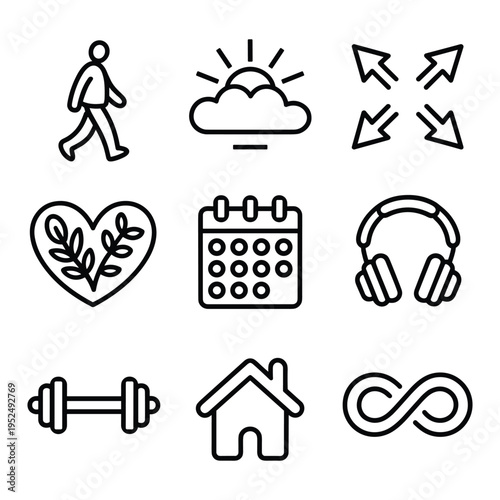 Healthy lifestyle icons set, well being and personal care symbols