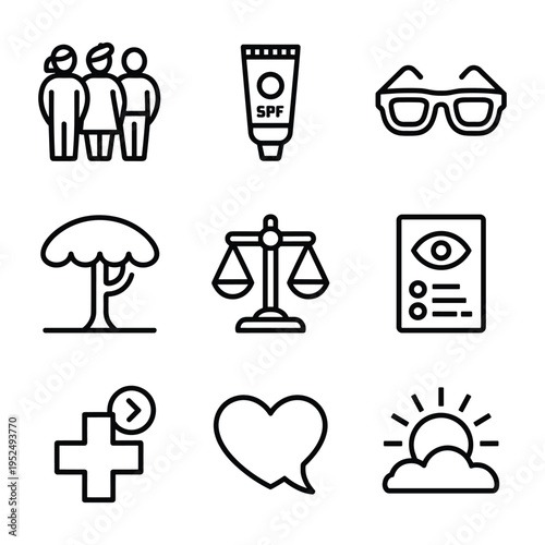 Health and wellbeing abstract icons for personal care and balance