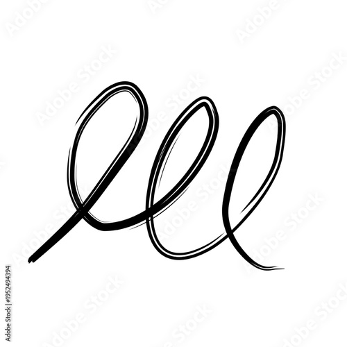 Abstract black brush stroke depicting a curved, flowing line with three distinct loops, conveying a sense of movement and artistic expression