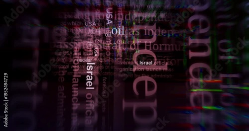 Iran Israel USA war conflict. Headline news titles international media abstract concept  loop. Seamless and looped 3d animation.