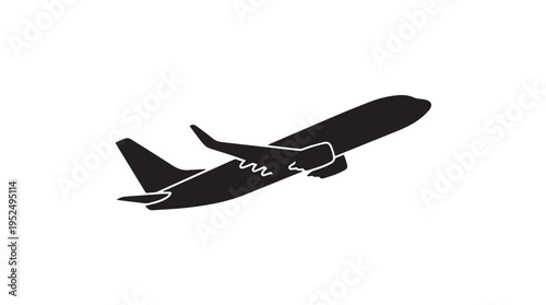 Black silhouette of a commercial passenger airplane taking off, isolated vector illustration for travel, aviation, and transportation designs