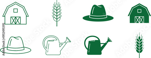 Farm and gardening icons in green and white