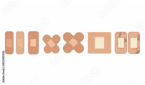 Different band aid shapes vector collection with adhesive medical plasters isolated on white background