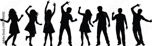 Dancing people silhouettes collection, men and women dancing in party celebration poses isolated illustration set for nightlife, music and entertainment concept