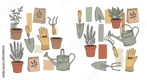 Gardening Tools and Plants Collection.