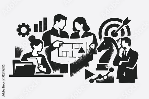Silhouette Business Meeting in Modern Office
