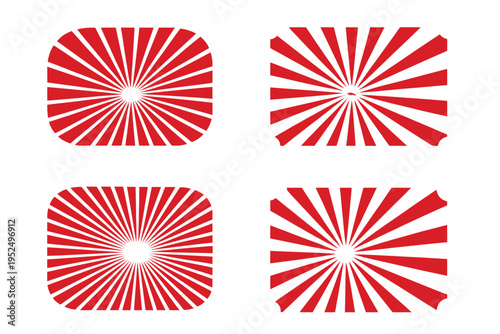 Red sunburst vector illustrations with radiant retro vintage style radial lines isolated on transparent background decorative elements design