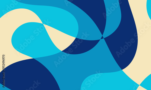 Dynamic Abstract Blue and Beige Wavy Shapes Background.