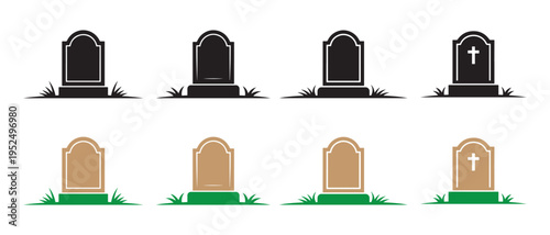 A blurry image of seven tombstones in two rows on a white background.