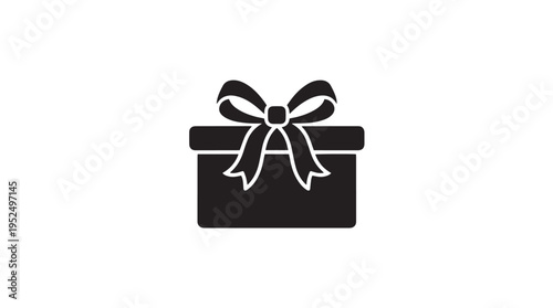 Black Gift Box with Ribbon Bow Vector Icon for Presents, Celebrations, Holidays, and Special Occasions - Simple Silhouette Graphic Element