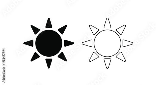 Two sun icons one filled and one outlined in a simple style silhouette