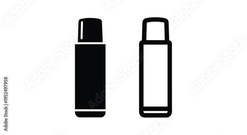 Two black spray bottles depicted in a minimalist silhouette
