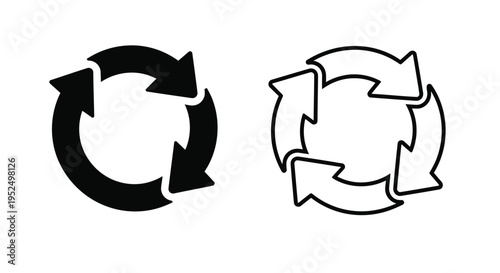 Two recycling symbols one solid and one outline in black silhouette