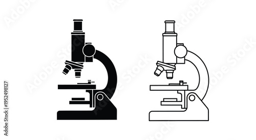 Two black and white microscope icons displayed side by side silhouette