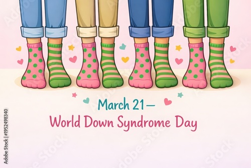 World Down Syndrome Day Awareness Message with Colorful Socks Support Concept