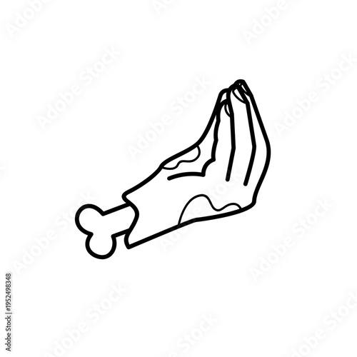 Zombie Hand Making Italian Gesture with Exposed Bone - Line Art Illustration