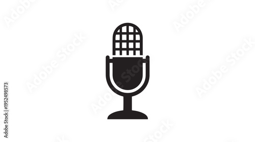 Single black flat design microphone icon vector illustration, perfect for audio, podcast, voice recording, and communication concepts in web design or mobile apps.