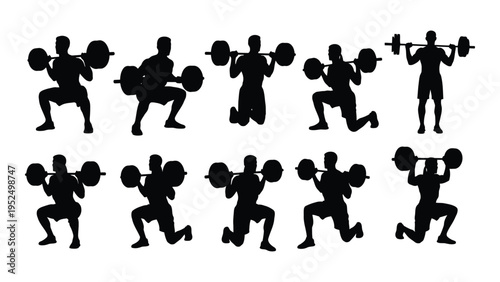 A set of silhouettes of people lifting weights