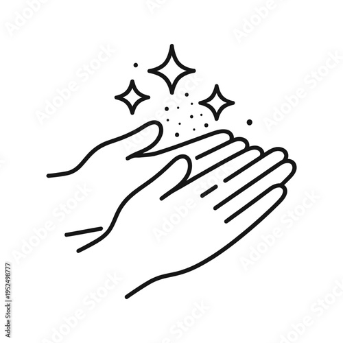 Clean hands sparkling with hygienic stars and particles showing purity and cleanliness icon