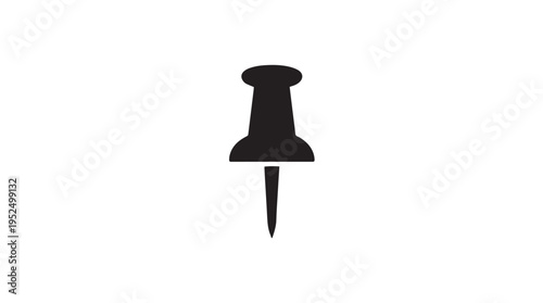 Simple Black Push Pin Vector Icon Illustration for Office Supplies, Stationery, Location Markers, and Important Notes