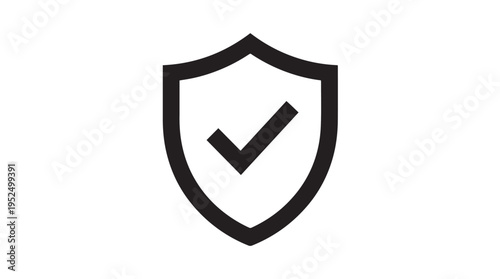Black Outline Shield with Checkmark Vector Icon for Security, Protection, Approval, and Trust Concepts - Ideal for Websites, Apps, and Digital Marketing